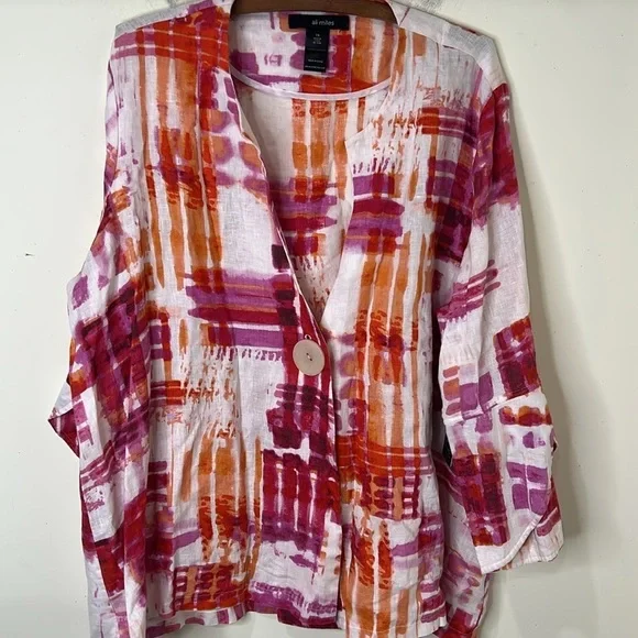 NWT ALI MILES Pink Tie Dye Linen Button Blazer Jacket Tulip Sleeve Size 1X - Picture 16 of 16